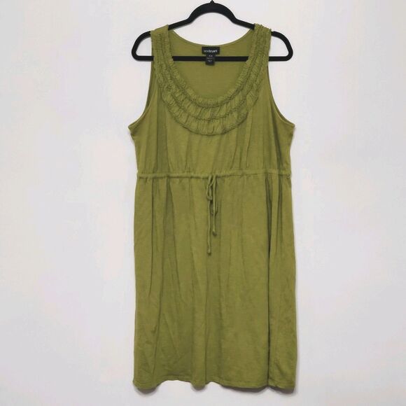 Lane Bryant Dress Size 14/16 Olive Green Ruffle Neck Sleeveless Boho - Picture 1 of 3